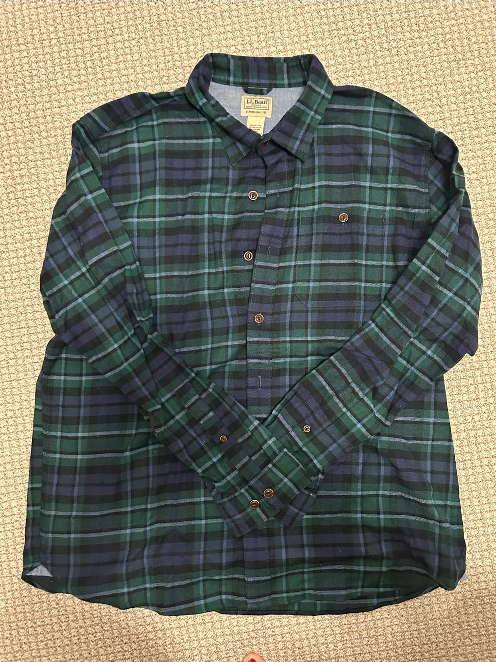 L.L. Bean Men's Dark Green & Navy Plaid Button-Down Shirt
